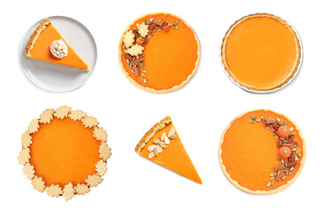 Set of tasty pumpkin pies on white background, top view © New Africa