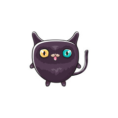 Obraz premium cute black halloween cat isolated on white background. Cartoon happy black witch kitten with big eyes