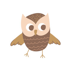 Cute cartoon dancing owl. Funny woodland character isolated on white background. Vector illustration.