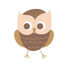 Cute cartoon owl. Funny woodland bird isolated on white background. Vector illustration.