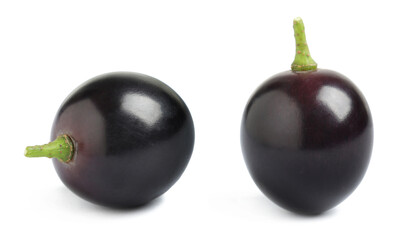 Two fresh ripe grapes on white background
