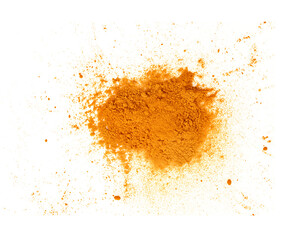 Dry turmeric powder or curcuma longa linn isolated on white background.