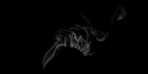 Fototapeta na wymiar Abstract white puffs of smoke swirls overlay on black background pollution. Royalty high-quality free stock photo image of abstract smoke overlays on black background. White smoke swirl fragments