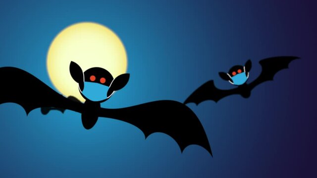 Loopable Halloween animation featuring a trio of cute bats wearing Covid surgical face masks for protection against the pandemic