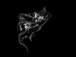 Abstract white puffs of smoke swirls overlay on black background pollution. Royalty high-quality free stock photo image of abstract smoke overlays on black background. White smoke swirl fragments