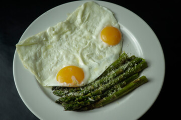 eggs with green asparagus and Parmisan