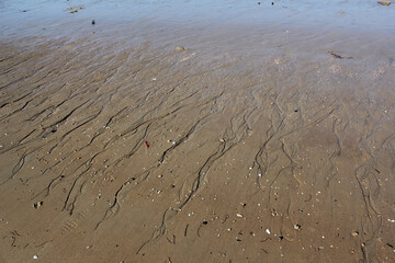 Texture water streak on sand the beach - South Sea of Korea