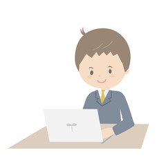 ノートパソコンで仕事をする若い男性