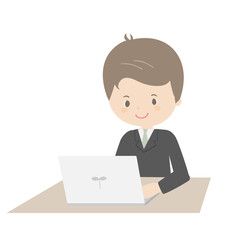 ノートパソコンで仕事をする若い男性