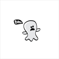 cartoon cute ghost isolated on white background. Funny boo ghost icon