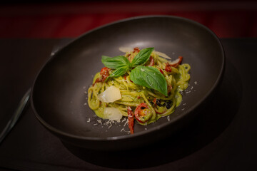 Stir fried italian spaghetti with green curry