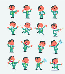 Cartoon character businessman in smart casual style. Set with different postures, attitudes and poses, doing different activities in isolated vector illustrations 