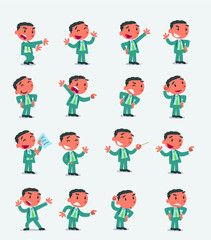 Cartoon character businessman in smart casual style. Set with different postures, attitudes and poses, doing different activities in isolated vector illustrations 