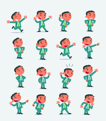 Cartoon character businessman in smart casual style. Set with different postures, attitudes and poses, doing different activities in isolated vector illustrations 