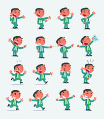 Fototapeta premium Cartoon character businessman in smart casual style. Set with different postures, attitudes and poses, doing different activities in isolated vector illustrations 