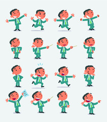 Cartoon character businessman in smart casual style. Set with different postures, attitudes and poses, doing different activities in isolated vector illustrations 