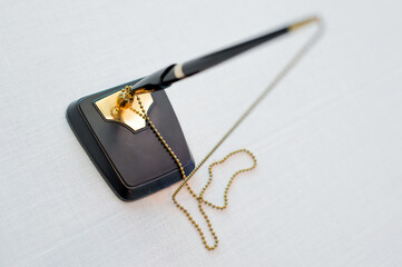 Desk pen stand for signing handwriting autograph in business contracts