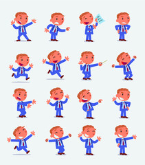 Cartoon character businessman in smart casual style. Set with different postures, attitudes and poses, doing different activities in isolated vector illustrations 