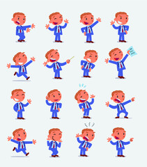 Cartoon character businessman in smart casual style. Set with different postures, attitudes and poses, doing different activities in isolated vector illustrations 