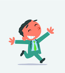  cartoon of businessman running euphoric.