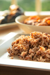 steamed brown rice with several side dish