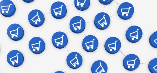 digital shopping Cart Flat Design E-Commerce 3d illustration
