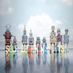  SELF LEARNING BOTS wooden letters and retro robot toys