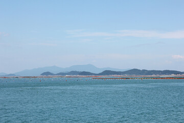 blue sea in blue sky