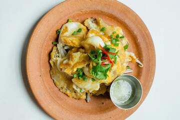 crispy oyster omelette - fied oyster eat with chilli dip sauce