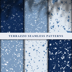 Set of terrazzo japanese style seamless patterns. Premium Vector