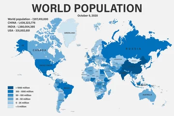 Deurstickers World population on political map with scale, borders and countries © Eugene B-sov