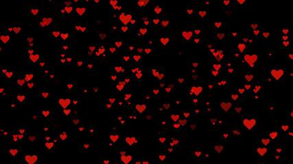 Fototapeta na wymiar red flying hearts pattern on dark background
