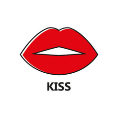 Lips red icon. Vector lips with inscription illustration isolated on white background