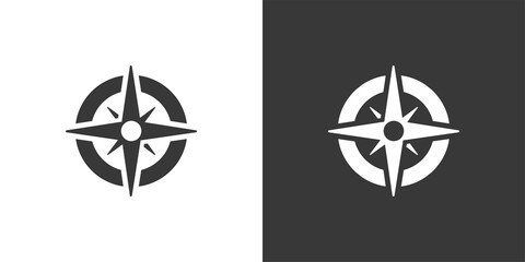 Wind rose sign. Compass. Isolated icon on black and white background. Weather vector illustration