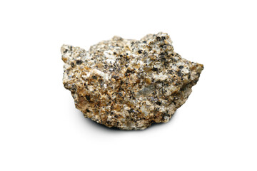 Piece of Hornblende Granite rock isolated on a white background.