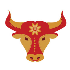 Ox Chinese New Year 2021 Bull icon flat style. Vector illustration