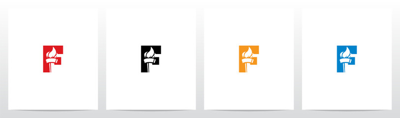 Fire Torch On Letter Logo Design F