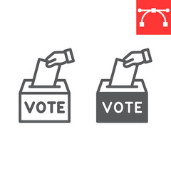 Hand voting ballot box line and glyph icon, election and vote, vote box sign vector graphics, editable stroke linear icon, eps 10.