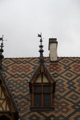 Colored flat tiles historic roof