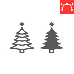 Christmas tree line and glyph icon, merry christmas and xmas, fir tree sign vector graphics, editable stroke linear icon, eps 10.