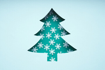 Fototapeta premium Christmas tree made of snowflakes. Xmas symbol, Holiday concept.