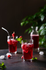 Fresh summer cold cocktail with raspberry