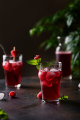 Fresh summer cold cocktail with raspberry