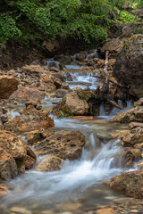 Obraz premium Gebirgsbach auf der Seiser Alm, Alpe di Siusi, Südtirol