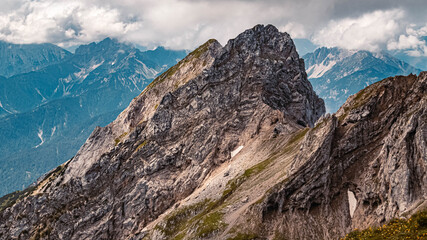 Beautiful alpine summer view at the famous Karwendel summit near Mittenwald, Bavaria, Germany