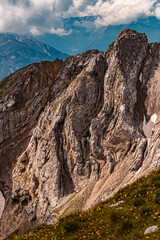 Beautiful alpine summer view at the famous Karwendel summit near Mittenwald, Bavaria, Germany