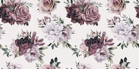 Fototapete Rosen Nahtloses Blumenmuster mit Blumen auf Sommerhintergrund, Aquarellillustration. Vorlagendesign für Textilien, Interieur, Kleidung, Tapeten