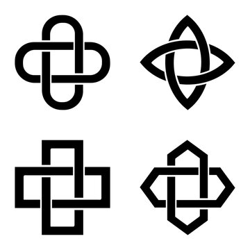 vector monochrome icon set with ancient  decorative motif Solomon's knot  