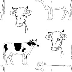 Beautiful cow silhouette art vector pattern.