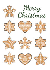 Christmas cards with gingerbread cookies. Gift for winter holidays